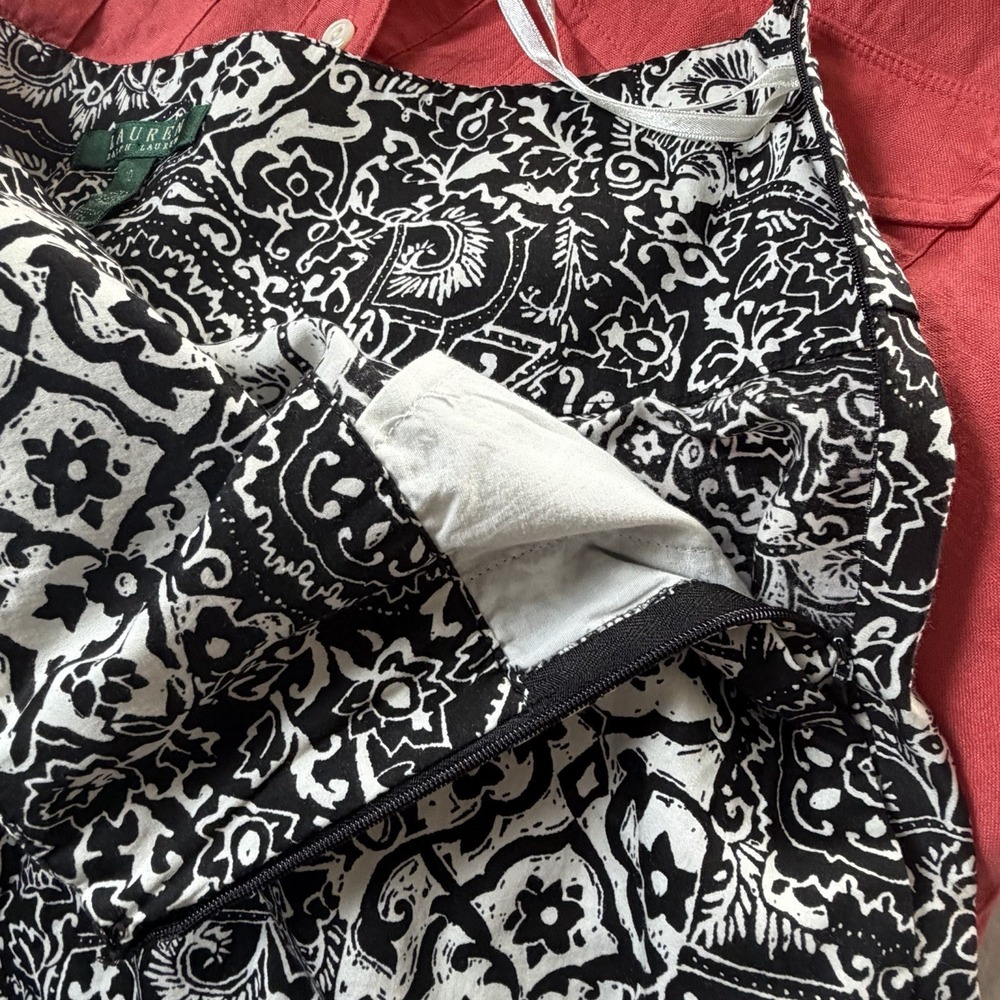 Ralph Lauren Skirt Womens Size 10 Black White Boho Floral Abstract Casual A-line - Picture 5 of 5
